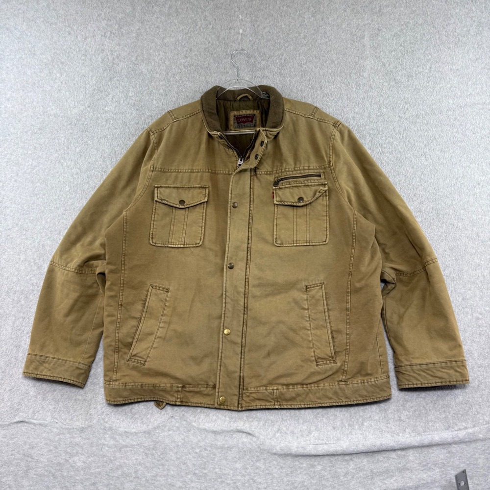 Levis Field Jacket Mens XXL Tan Cotton Canvas Quilted Utility Workwear Coat